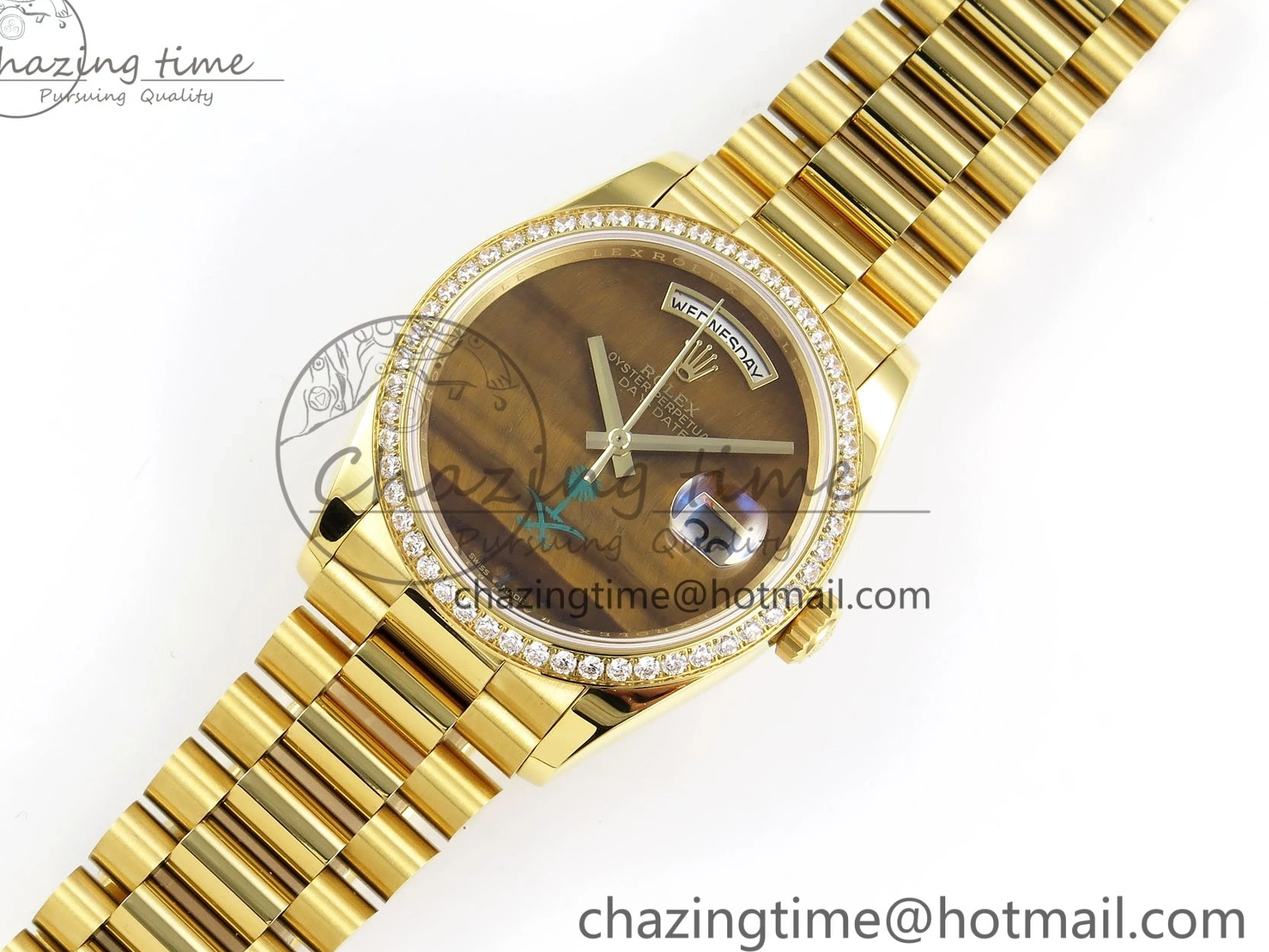 MiroTime 0121 WaterResistant Day Date 36 YG RAF 1:1 Best Edition Brown Oman Dial Diamonds Bezel on YG Bracelet A 1518